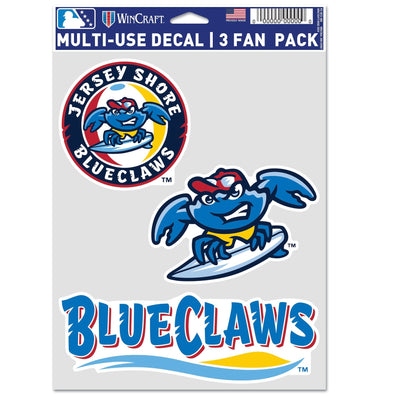 Jersey Shore BlueClaws WinCraft Fan Pack 3 Decal Set