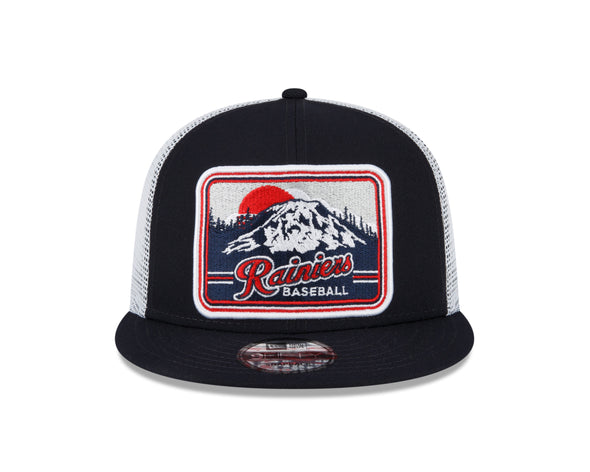 Tacoma Rainiers New Era 9Fifty Navy Mountain Patch Trucker Snapback