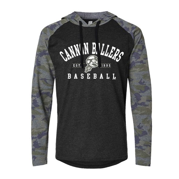 Adult Black/Camo Hooded Raglan Long Sleeve Tee