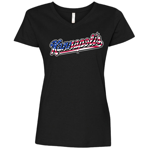 Ladies Black Patriotic Road Jersey V-Neck Tee