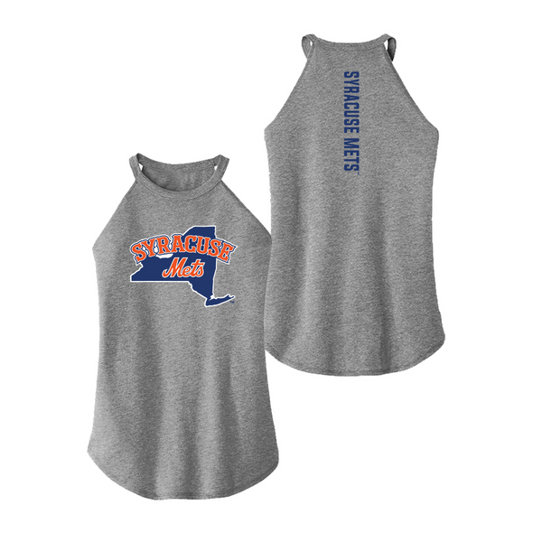 Syracuse Mets 108 Grey Ladies Razorback Rocker Tank Top