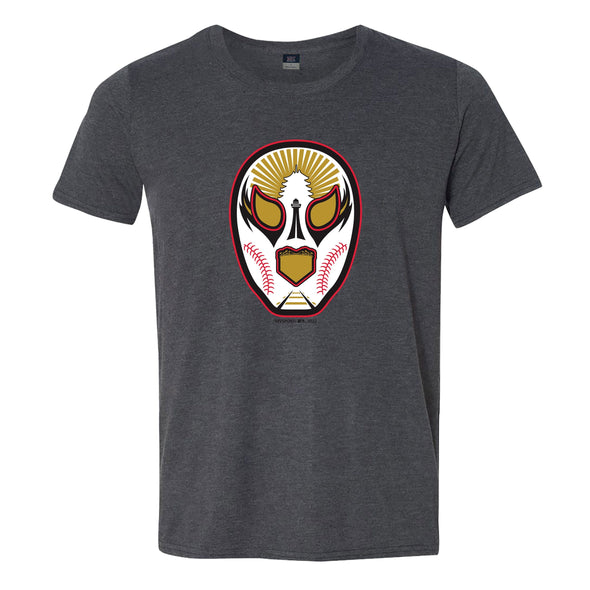 MV Sport Aiden Tri Blend Crew Heather Charcoal Luchadores Mask T-Shirt