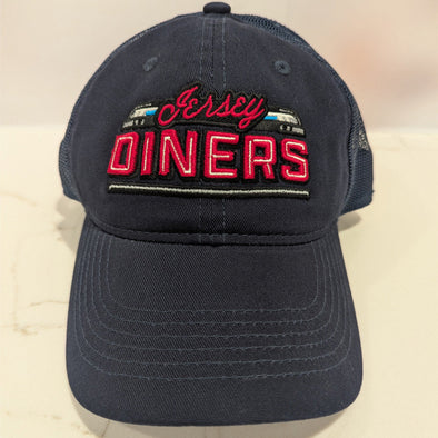 Jersey Diners Adult Wordmark Unstructured Garment Washed Mesh Back Hook Loop Cap