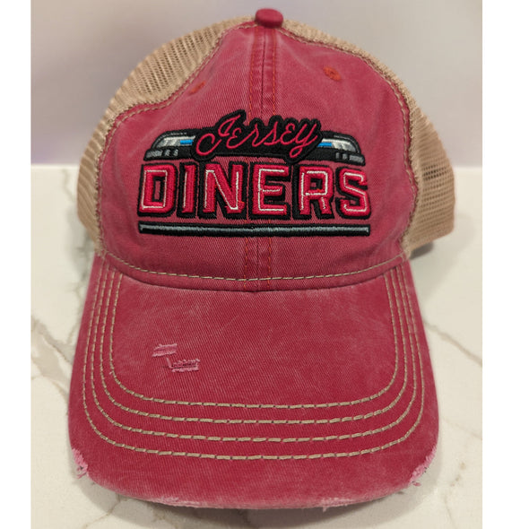 Jersey Diners Adult Wordmark Distressed Snap Back Tea Stain Cap