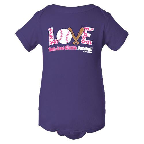 San Jose Giants Girls Purple I Love San Jose Giants Baseball Onesie