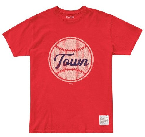 Retro Brand Distressed Red Baseballtown Logo Tee