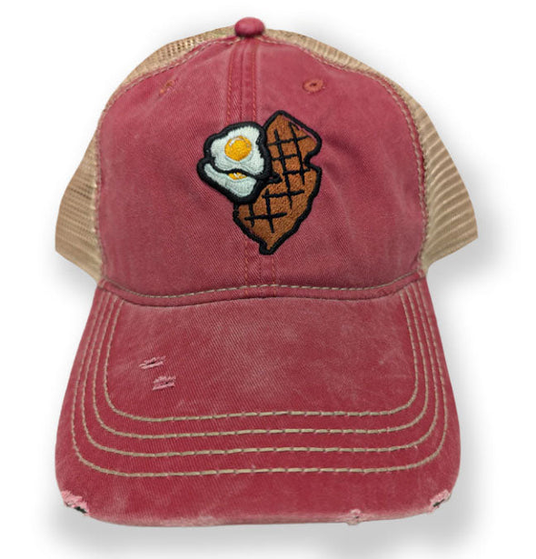 Jersey Diners Adult State & Eggs Distressed Snap Back Tea Stain Cap