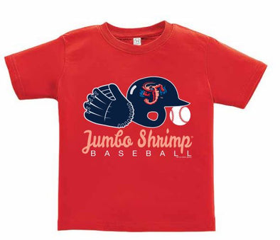Jacksonville Jumbo Shrimp Soft As A Grape Red Glove & Helmet Toddler Tee