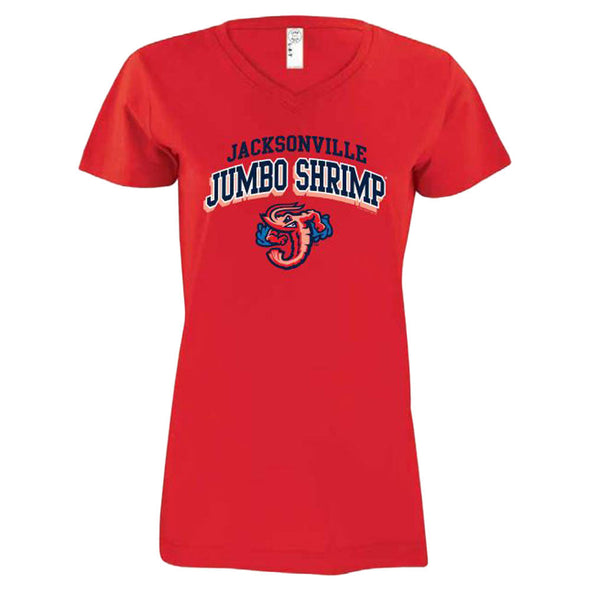 Jacksonville Jumbo Shrimp Soft As A Grape Ladies Red V-Neck Tee