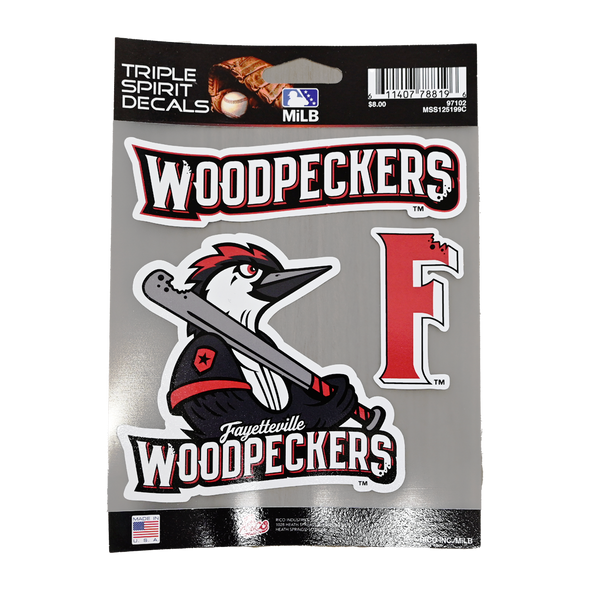 Fayetteville Woodpeckers Rico 3 Pack Logo Decal