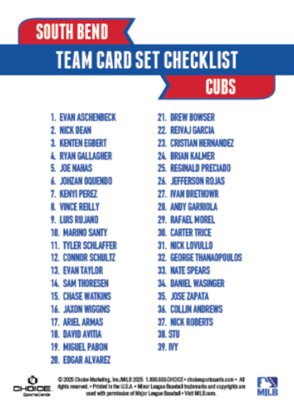 South Bend Cubs 2025 Team Set
