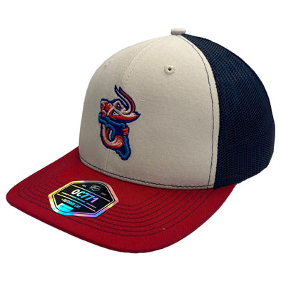 Jacksonville Jumbo Shrimp OC Sports Stone/Navy/Red 771 Trucker Snap