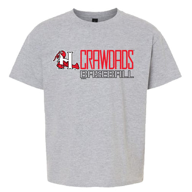 Hickory Crawdads Stowable Gray Youth Tee