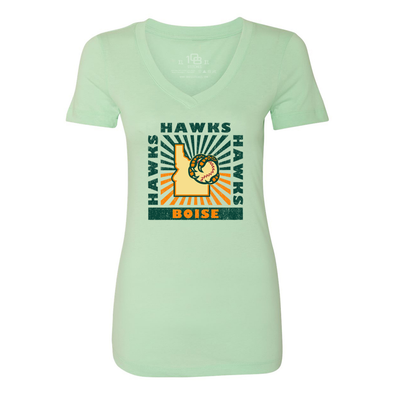 BOISE HAWKS LADIES SUNSPORT V-NECK TEE, MINT GREEN