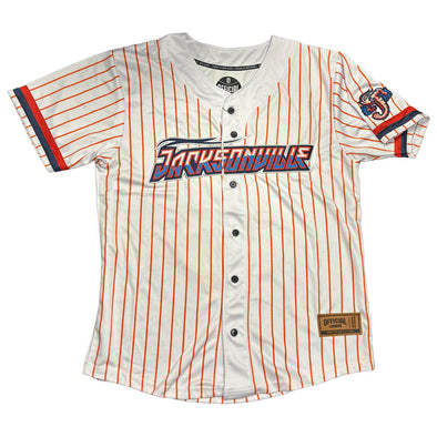 Jacksonville Jumbo Shrimp Official League flipturn x Jumbo Shrimp Pinstripe Jersey