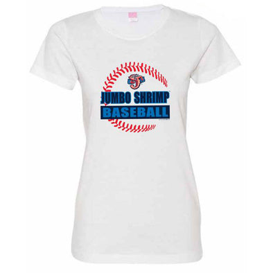 Jacksonville Jumbo Shrimp Soft As A Grape Ladies White Crew Neck Tee