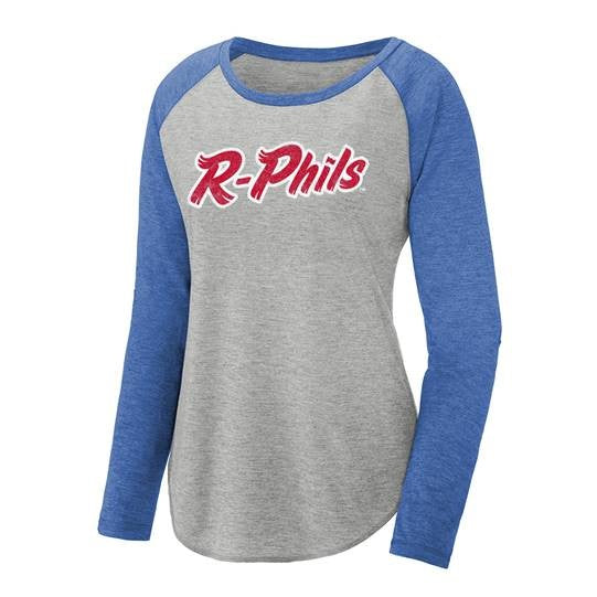 108 Stitches Women's R-Phils Raglan Royal/Grey Long Sleeve