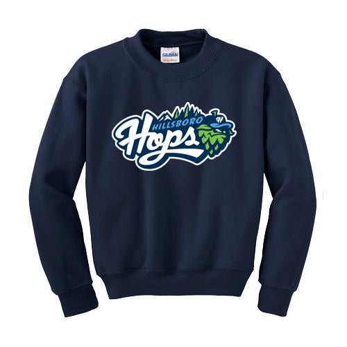 Bimm Ridder Youth Crew Neck Sweatshirt, Navy, Hillsboro Hops