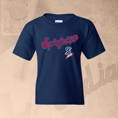 Spokane Indians Youth Navy Salish Wording Tee