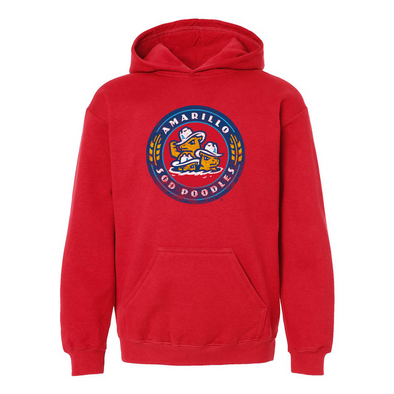 Amarillo Sod Poodles 108 Youth Red Crest Hoodie