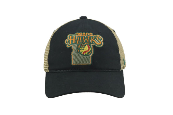 BOISE HAWKS HEARTLAND ADJUSTABLE TRUCKER HAT, BLACK/TAN