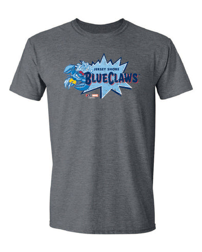 Jersey Shore BlueClaws Marvel’s Defenders of the Diamond Youth Dark Gray Logo T-Shirt