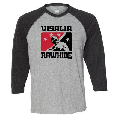 Visalia Rawhide Milb Logo on Grey with Black Sleeve Raglan Tee