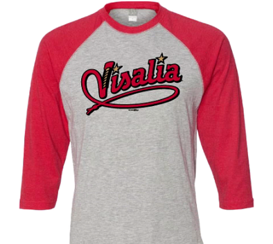 Visalia Rawhide Youth Red and Grey Raglan Visalia Shirt